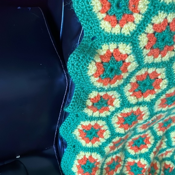 Gorgeous 1970s floral handmade blanket orange green yellow hippie retro vintage - Picture 4 of 4